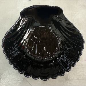 Vintage ARCOPAL France BLACK GLASS Clam SHELL Coquillage Salad Dessert Bowl 6"